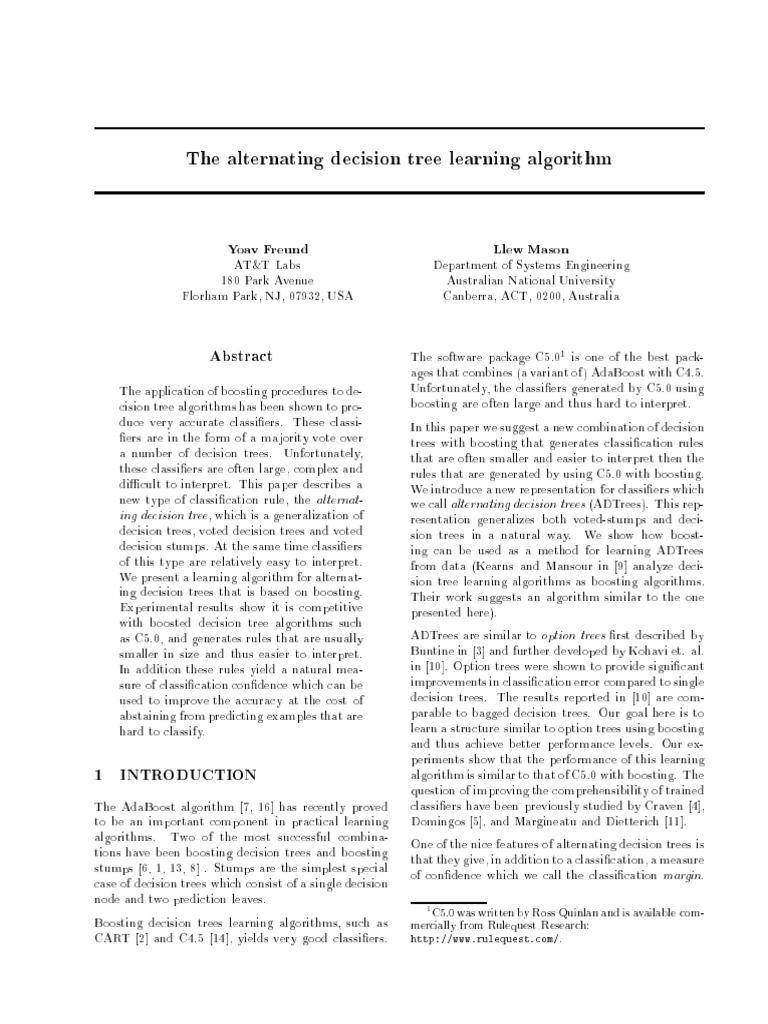 Alternating Decision Trees Explained | PDF | Algorithms And Data ...
