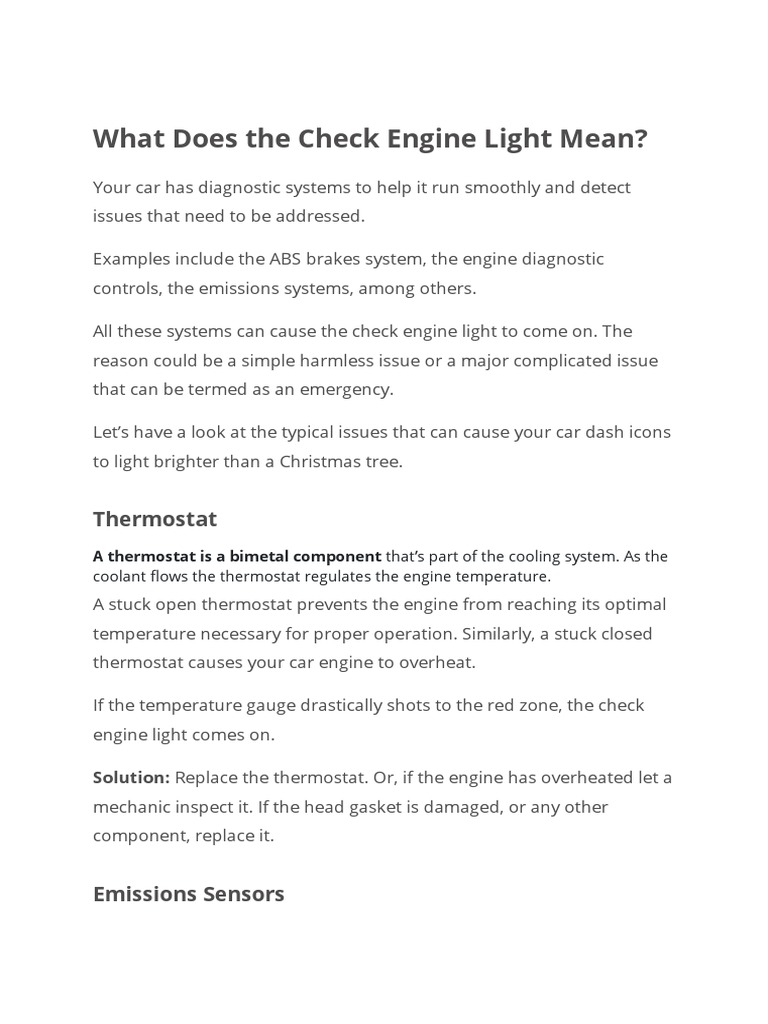 What Does The Check Engine Light Mean PDF Anti Lock Braking System