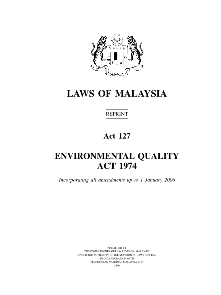 Act 127 ENVIRONMENTAL QUALITY ACT 1974 PDF License Air Pollution