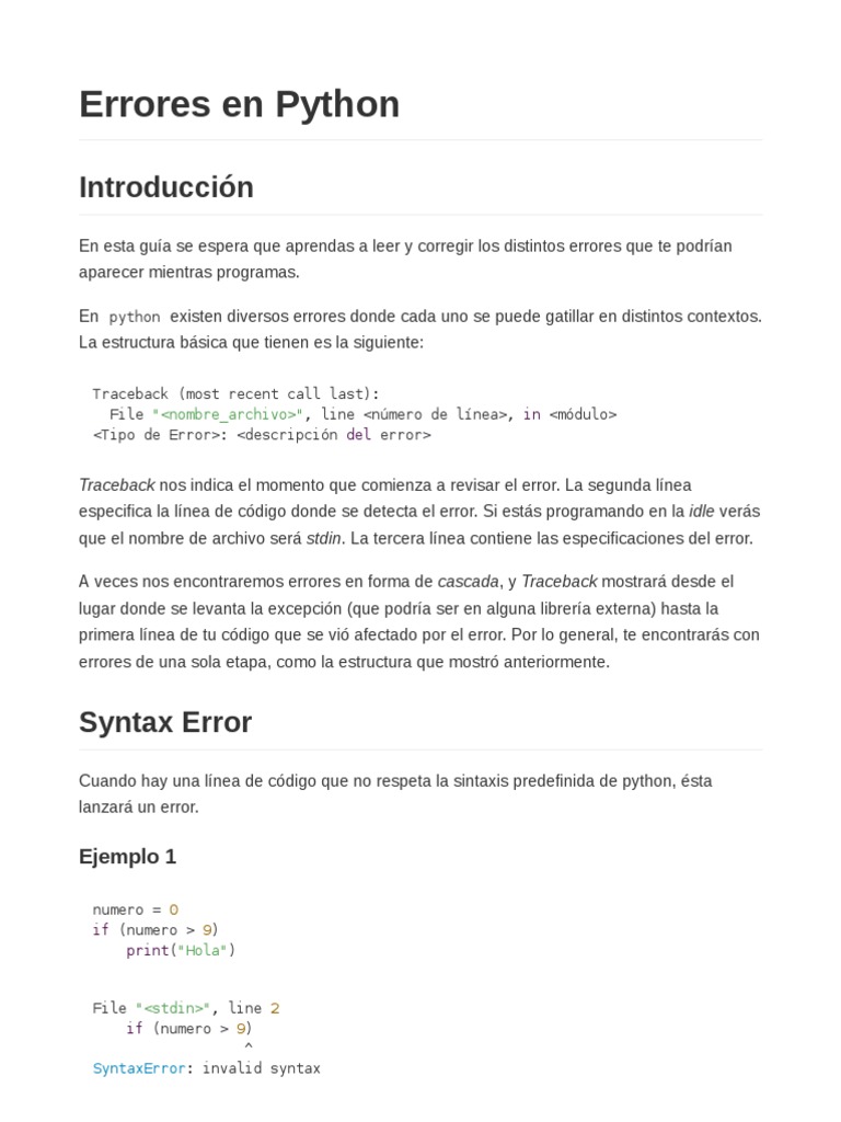Guia Errores | PDF | Python (lenguaje de programación) | Paradigmas de ...