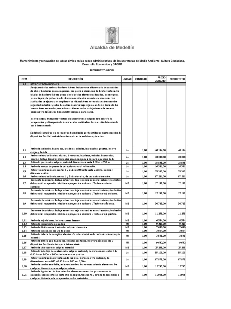 Presupuesto Oficial, PDF, Hormigón