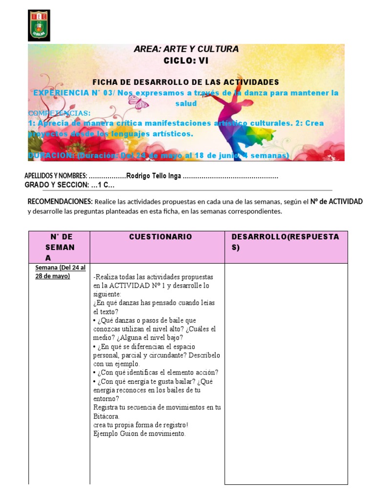 Ficha de Trabajo 9 Arte y Cultura | PDF | Evaluación | Bailes