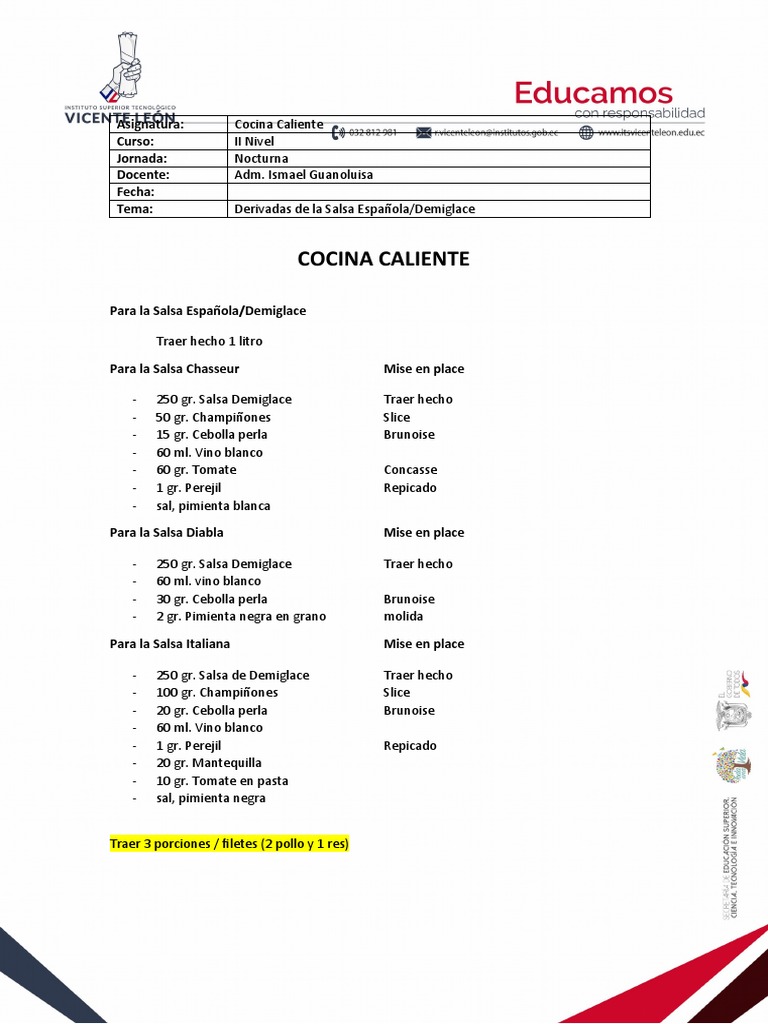 Clase 3. Salsas Derivadas de Española Demiglace PDF