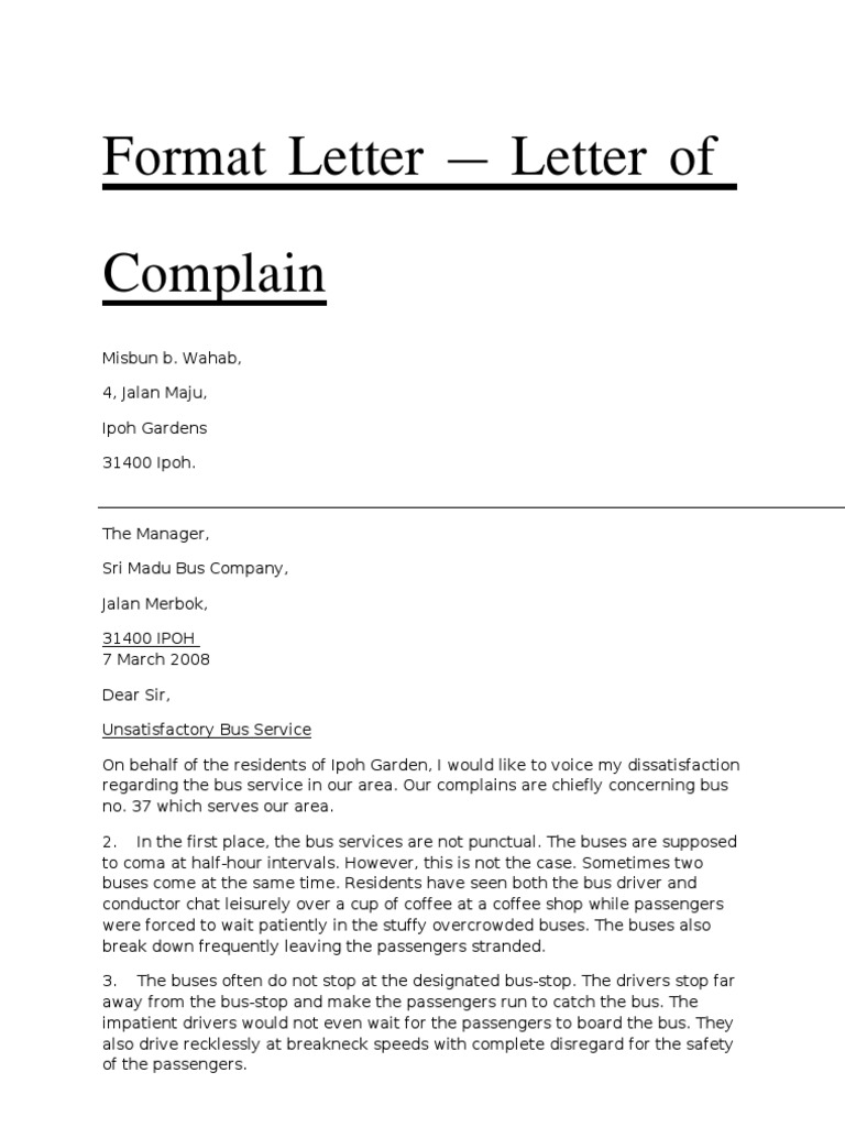 Format Letter-Letter of Complain