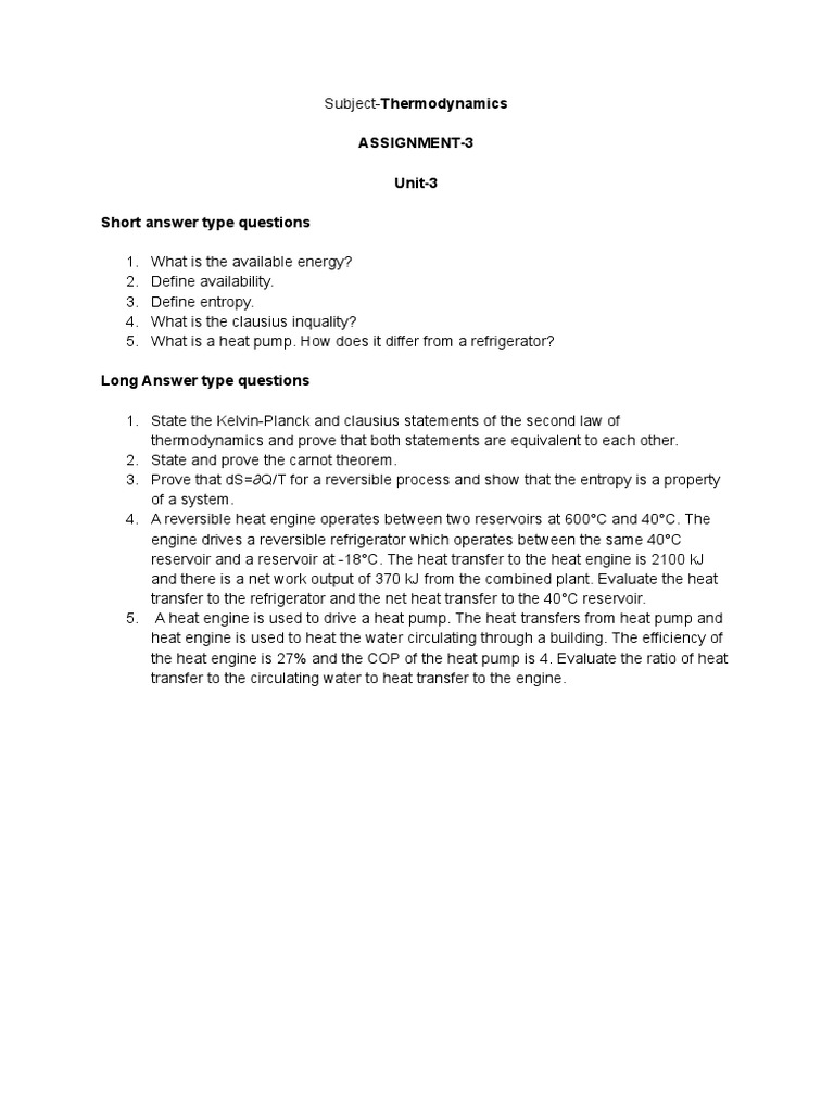 Thermodynamics Assignment on Energy and Entropy | PDF | Science ...