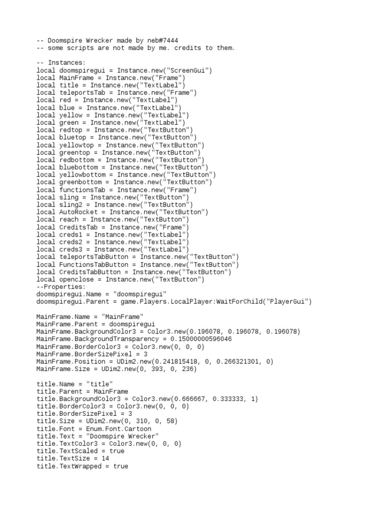 Doomspire Wrecker Script Overview | PDF | Science | Science And Technology