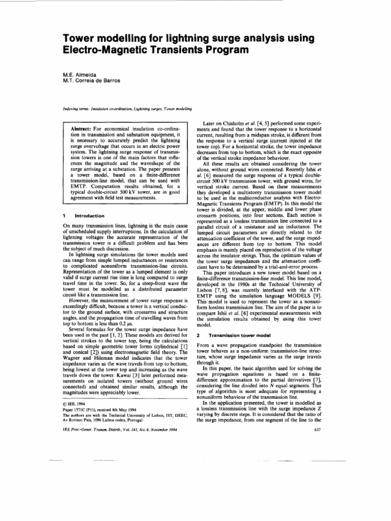 Tower Modeling For Lightning Surge Analysis Using Electro-Magnetic ...