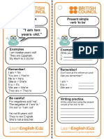 Grammar Practice Reference Card Present Simple Verb to Be