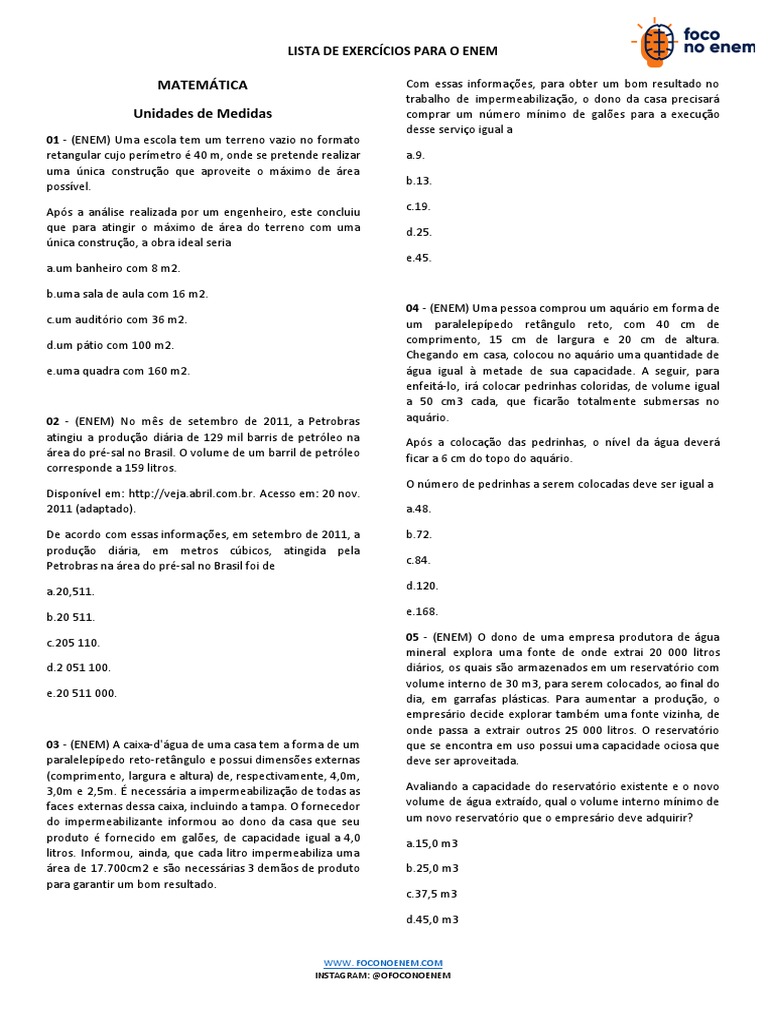 Exercícios de Matemática para o ENEM | PDF | Sal | Natureza