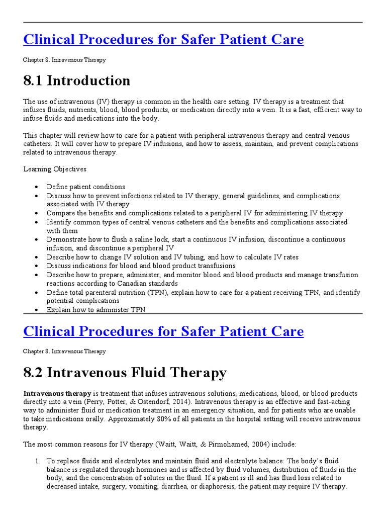 Clinical Procedures For Safer Patient Care: Chapter 8. Intravenous