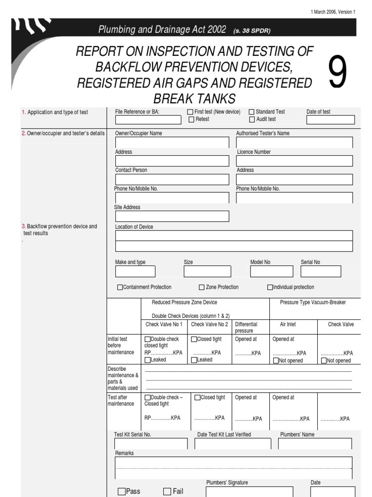 Backflow Prevention Device Testing Report | PDF