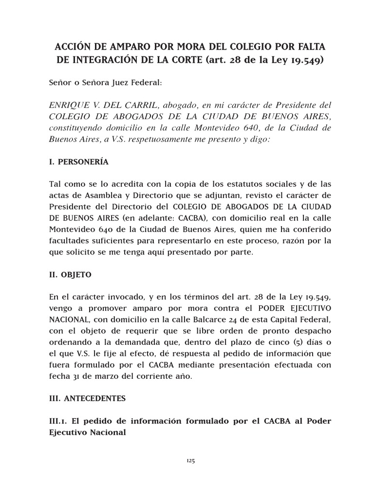 Accion de Amparo Por Mora Del Colegio | PDF | Caso de ley | Política