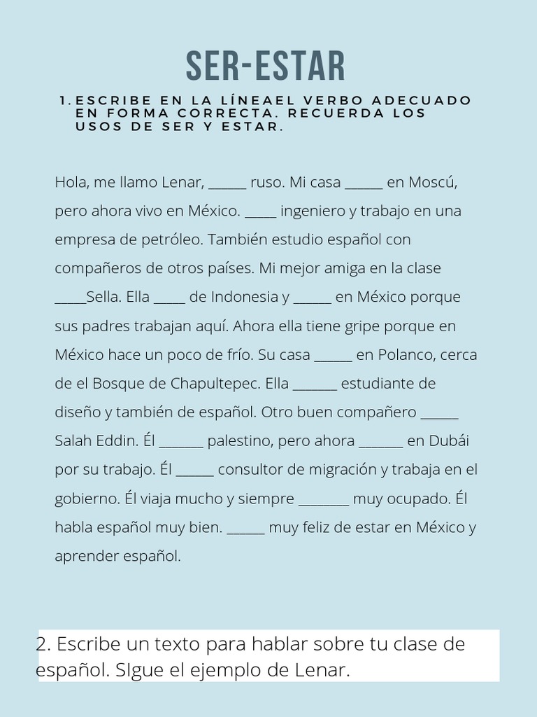 Ejercicios de Ser y Estar en Español | PDF