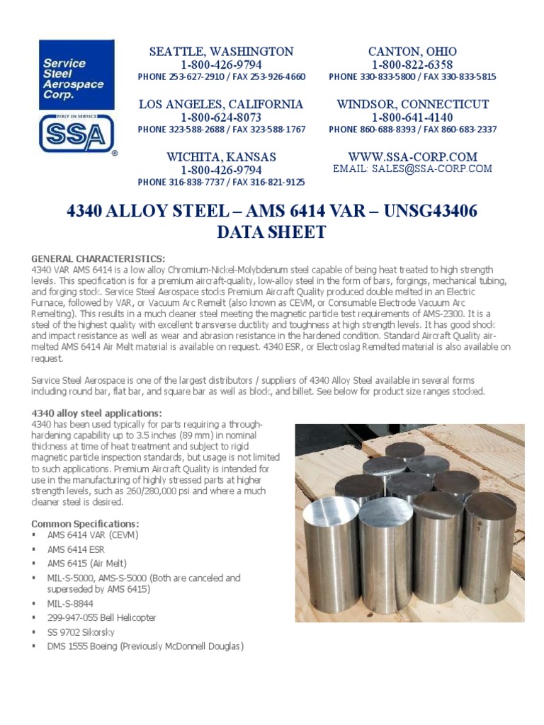 4340 VAR AMS 6414 Steel Specifications | PDF | Heat Treating | Steel