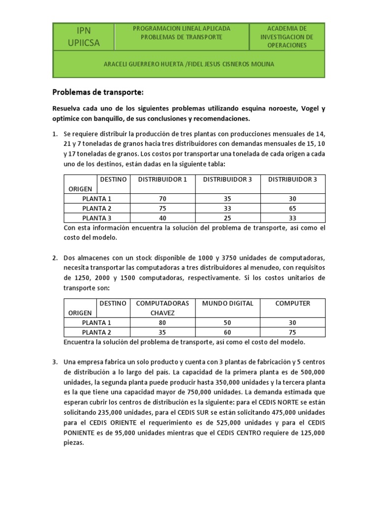 Problemas de Transporte | PDF | Transporte | Energía y recursos