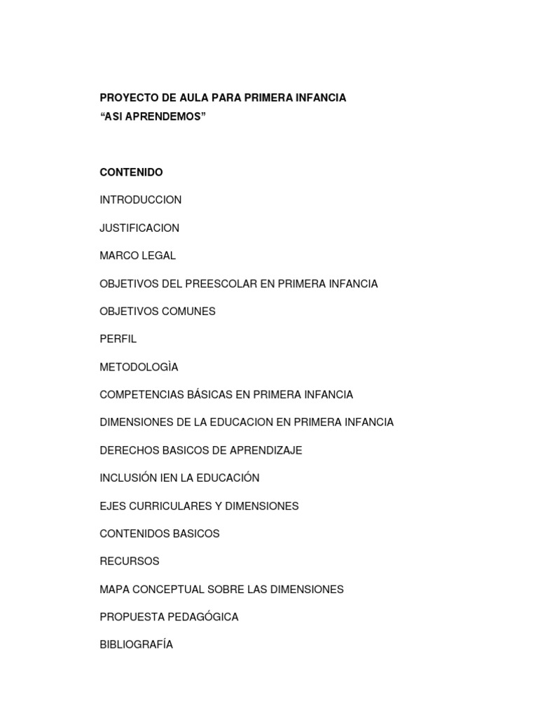 Proyecto Educativo para Primera Infancia | PDF | Educación de la ...