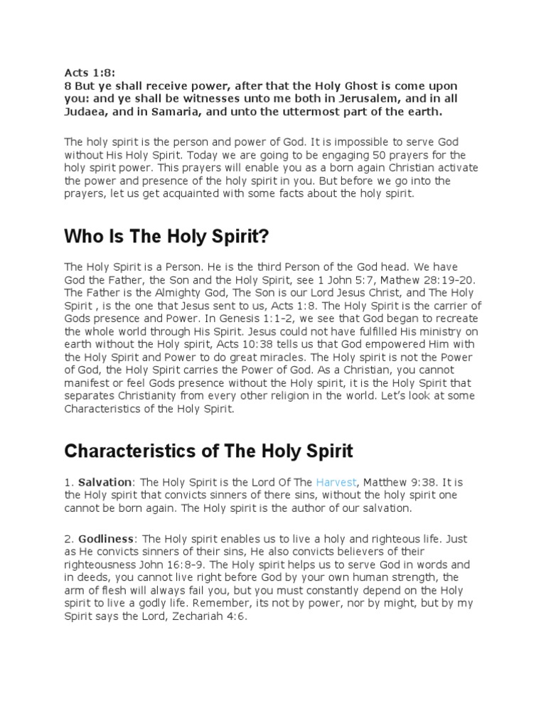50 Prayers to Activate Holy Spirit Power | PDF | God The Father | Glory ...