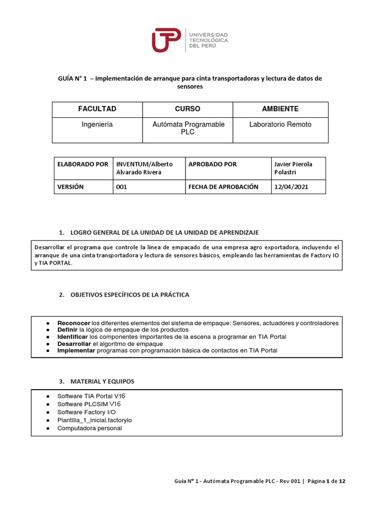 Autómata programable PLC Guía N° 1 | PDF | Controlador lógico ...