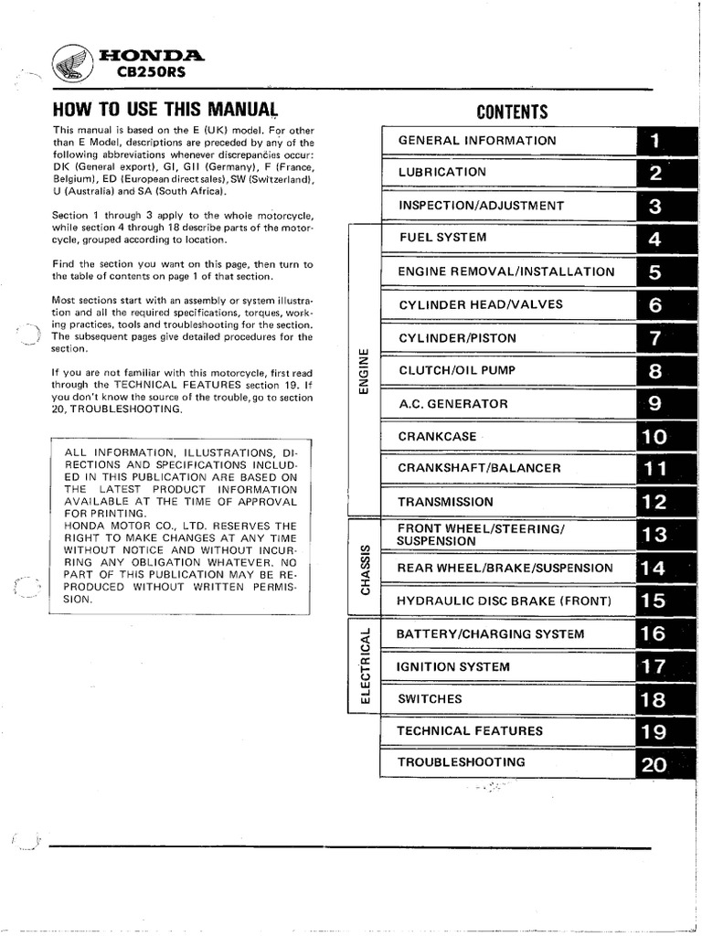 Honda - CB250RS Workshop Manual - MC02 Model | PDF