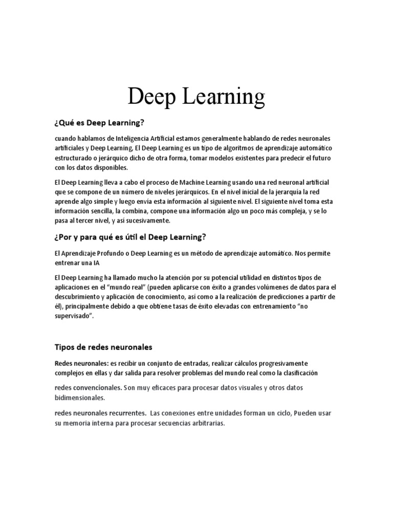 Deep Learning | PDF | Red neuronal artificial | Aprendizaje profundo
