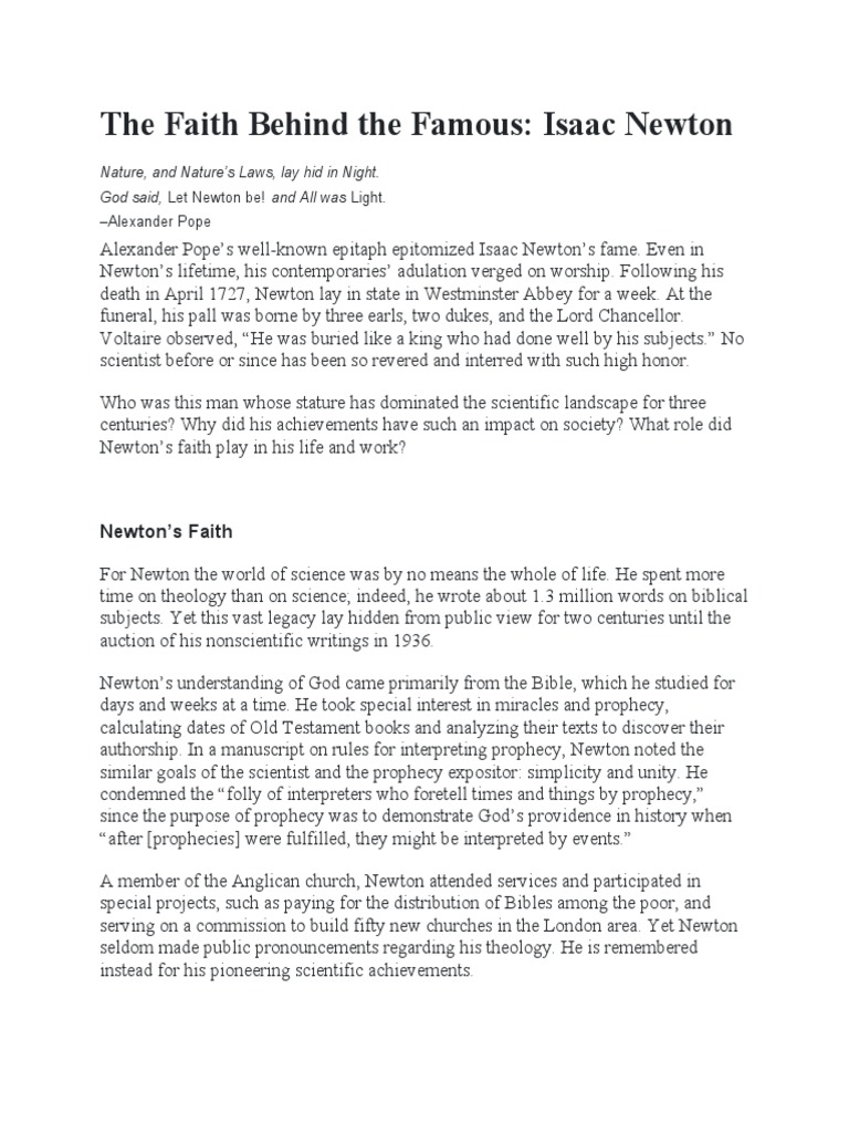 Newton's Faith and Scientific Legacy | PDF | Isaac Newton | Florence ...
