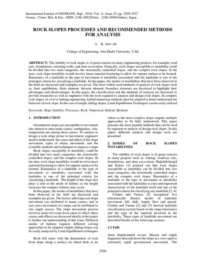 Rock Slope Processes and Recommended Methods For Analysis | PDF ...