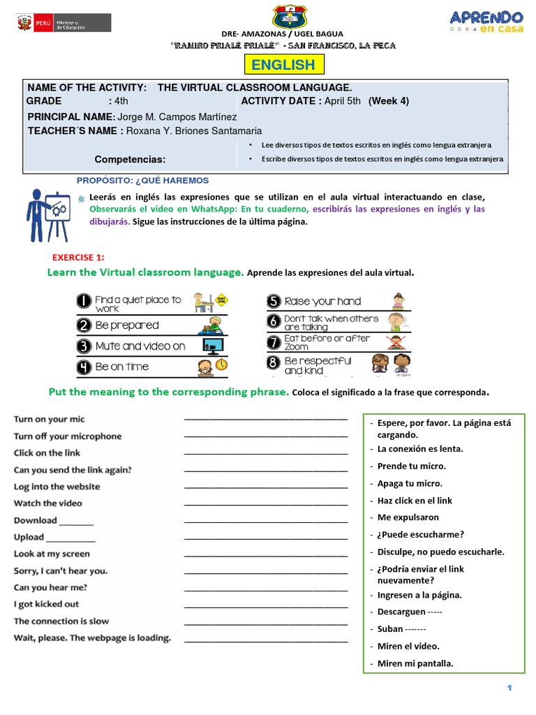 English Activity - APRIL 5 Roxana Briones WEEK 4 4to | PDF | Idiomas ...