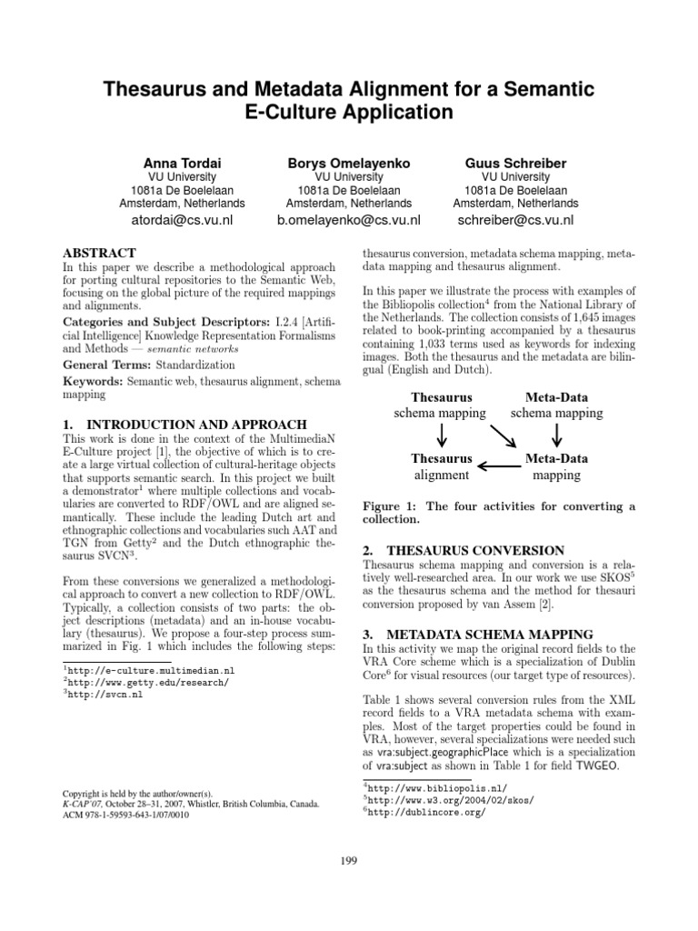 Thesaurus and Metadata Alignment For A Semantic ECulture Application