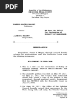 Regional Trial Court: Trial Memorandum Mateo-Magno vs. Magno SP. Proc. No. 14344 of