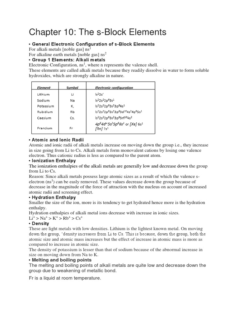 Chapter 10: The S-Block Elements | PDF | Sodium Hydroxide | Sodium ...