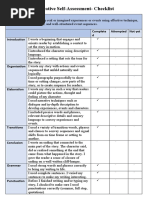 Narrative Self-Assessment-Checklist: Complete D Attempted Not Yet Introduction I Wrote A Beginning That Engages and