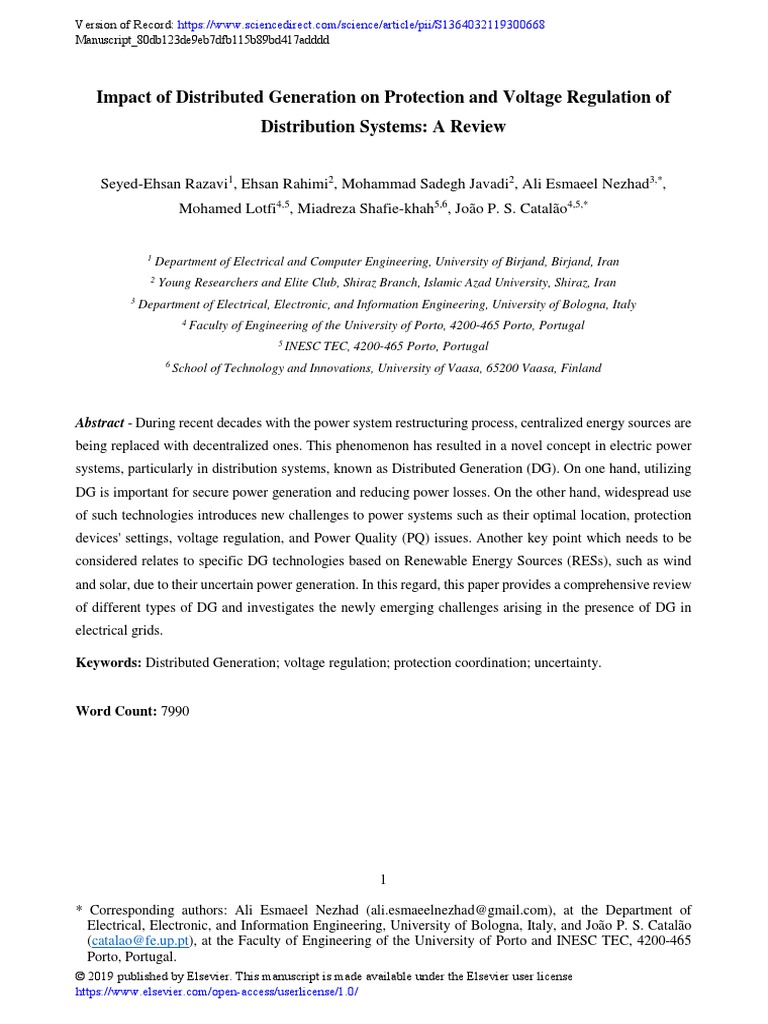 Impact of Distributed Generation On Protection and Voltage Regulation ...