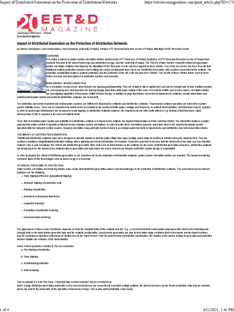 Impact Of Distributed Generation On The Protection Of Distribution