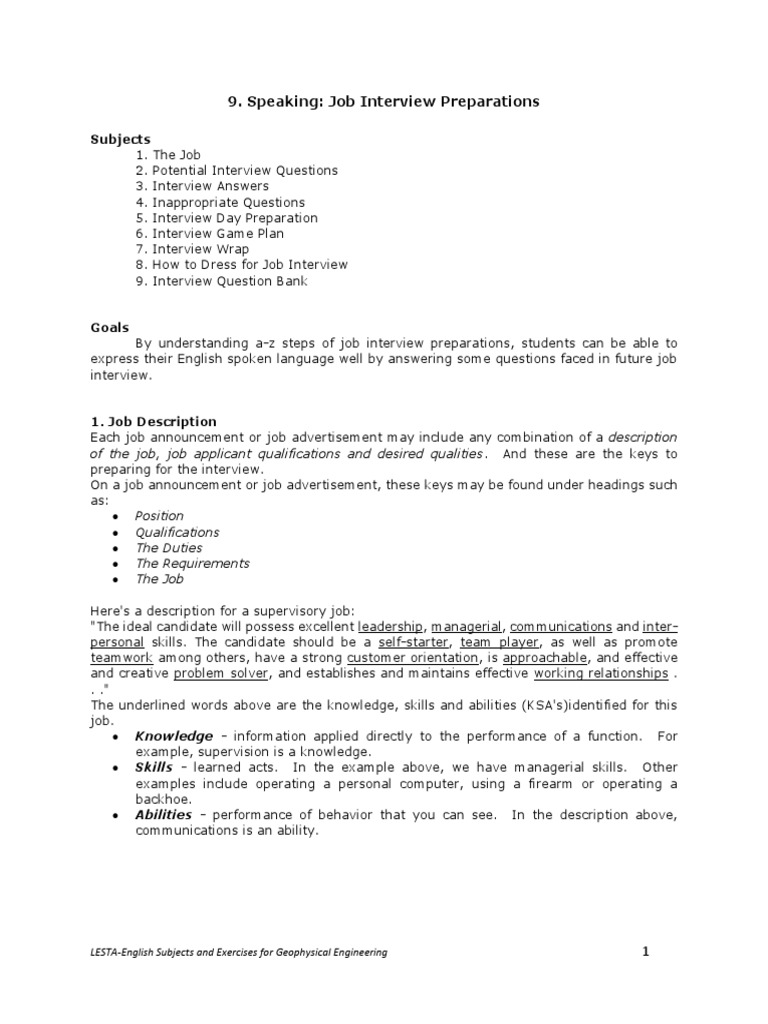 Job Interview Preparation Guide | PDF | Job Interview | Leadership