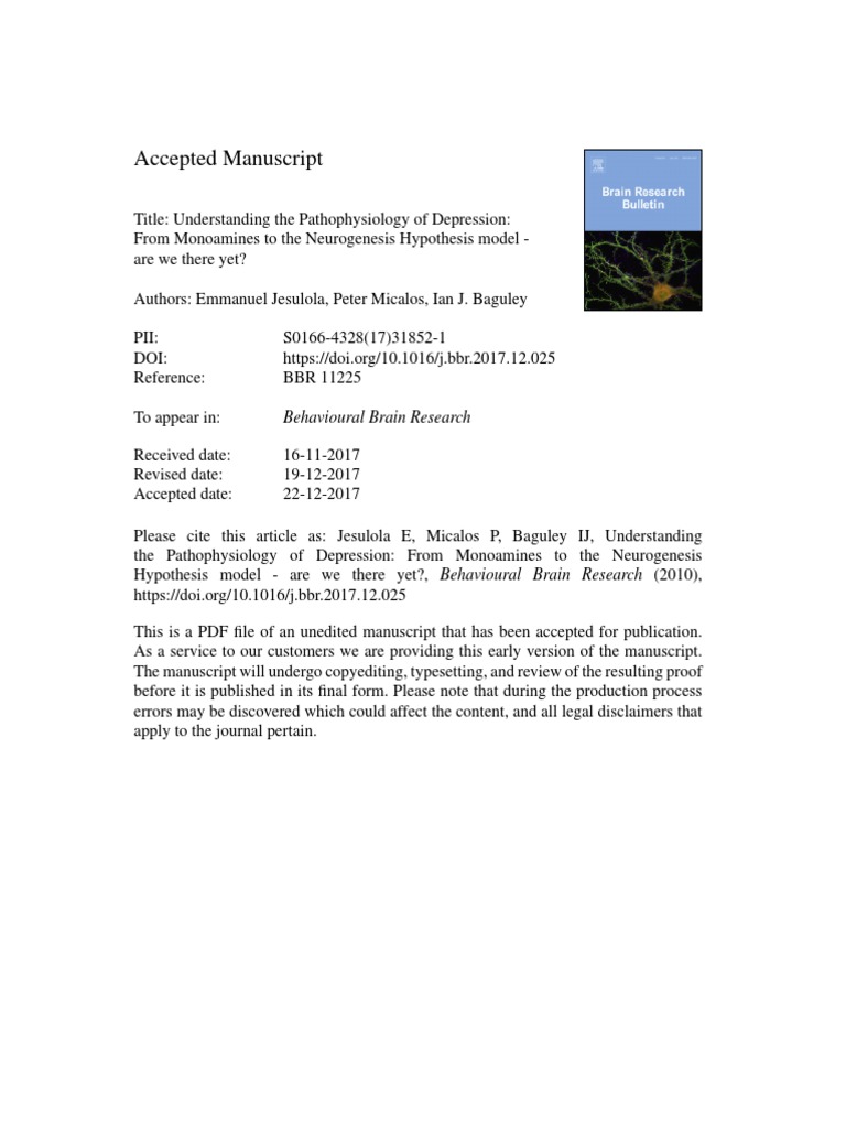 Pathophysiology of depression pdf neurotransmitter hypothalamic