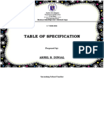 Table of Specification: Arnel B. Dingal