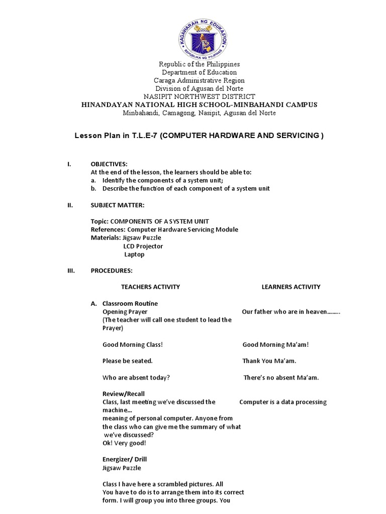 Grade 8 Computer Hardware Lesson Plan | PDF | Computer Data Storage ...