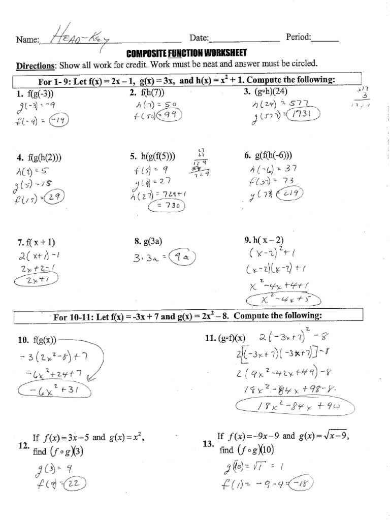 228-Composite Functions Review-Key | PDF