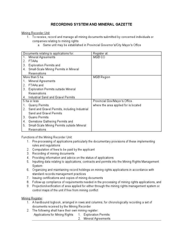 Mining Rights Recording and Management Guide | PDF | Mineral Rights ...