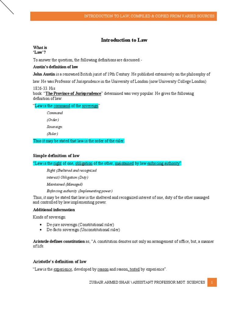 Introduction To Law Simple Definition of Law PDF Precedent