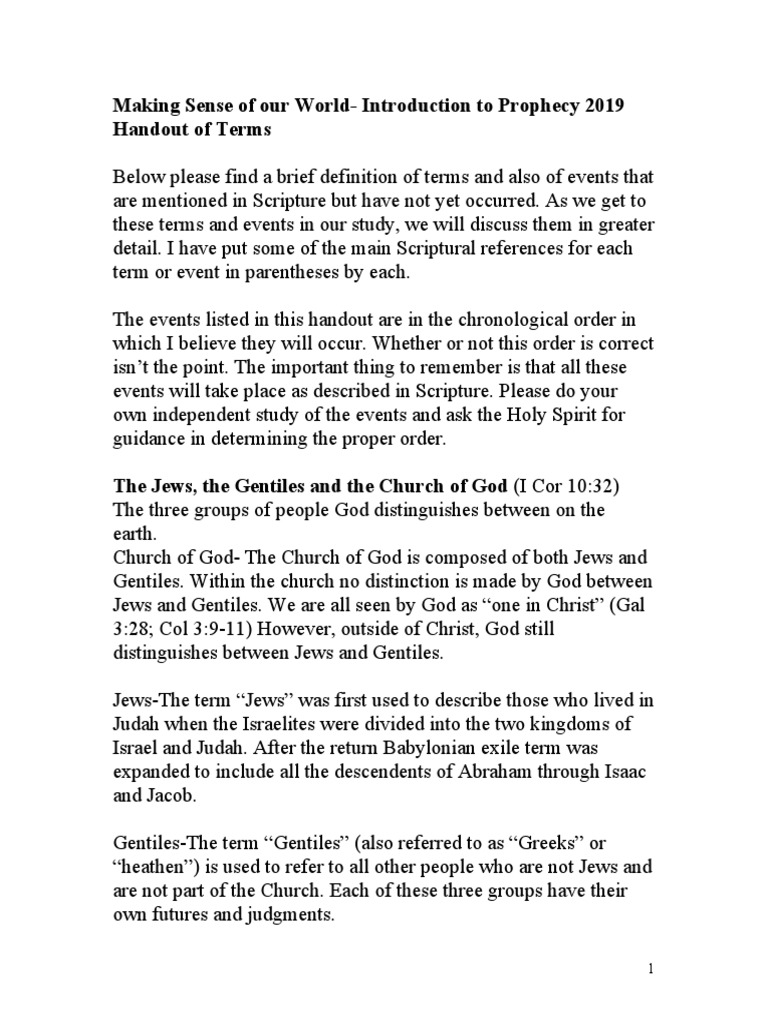 Making Sense of Our World-Introduction To Prophecy 2019 Handout of ...