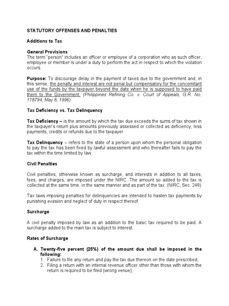 Statutory Offenses and Penalties PDF Taxpayer Taxes