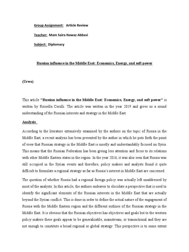 Russian Influence in Middle East Dynamics | PDF | Russia | World Politics