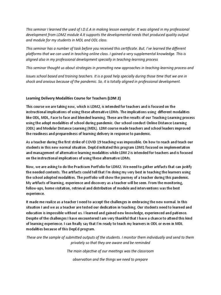 Learning Delivery Modalities Course For Teachers (LDM 2) | PDF ...