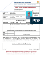 Central Airmen Selection Board: ADMIT CARD - PHASE I (Valid For Male Candidates Only)