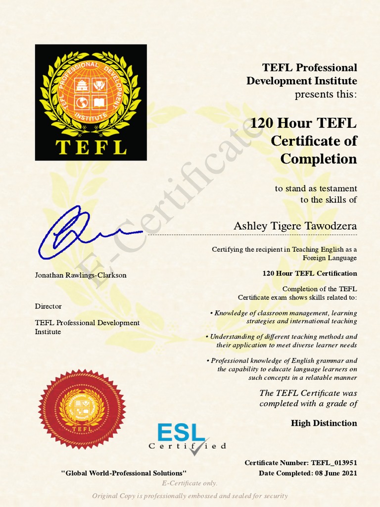 120-Hour TEFL Certificate Confirmation | PDF | Teaching Method ...
