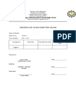 Certificate of Recomputed Grade: Datu Lipus Makapandong National High School