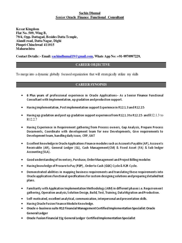 Sachin Dhumal (Oracle Finance Functional Consultant) PDF Accounts