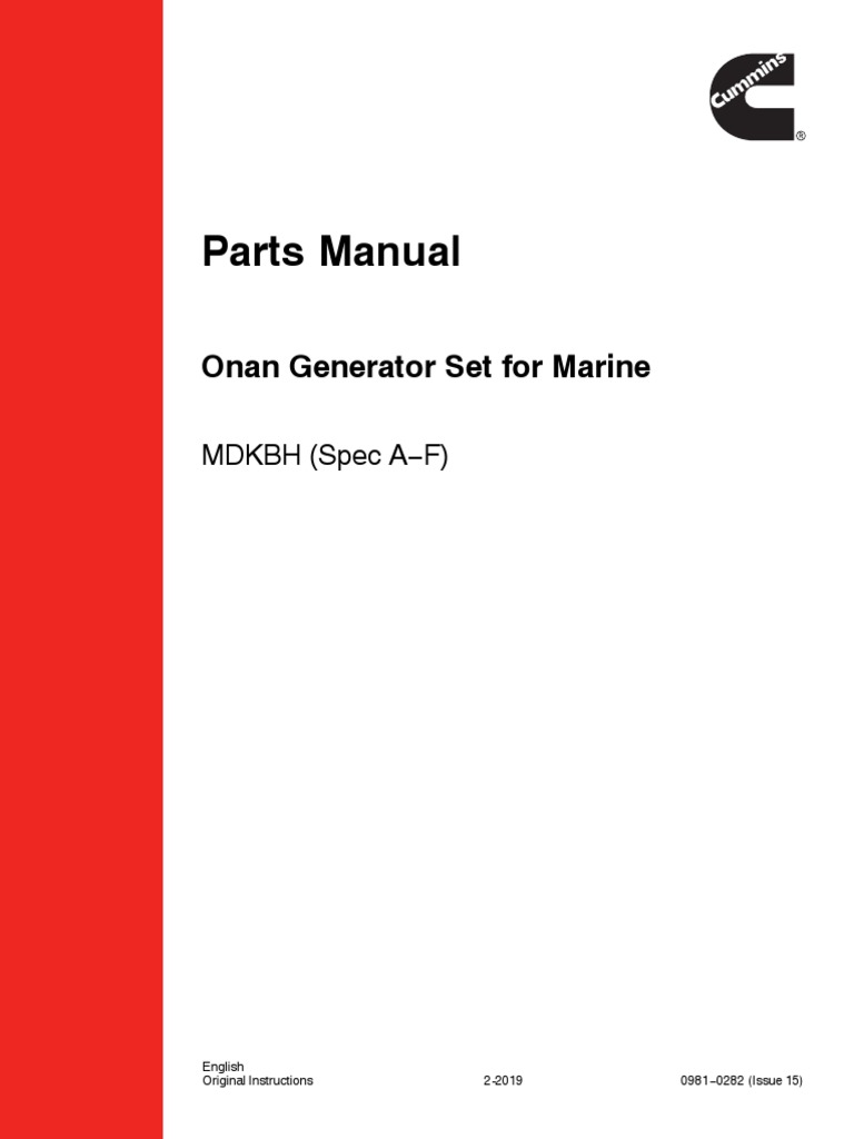 Parts Manual: Onan Generator Set For Marine | PDF | Piston | Pump