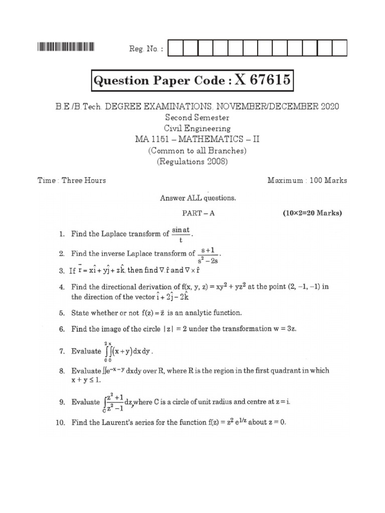 Engineering Mathematics II Exam Paper | PDF | Calculus | Mathematical ...